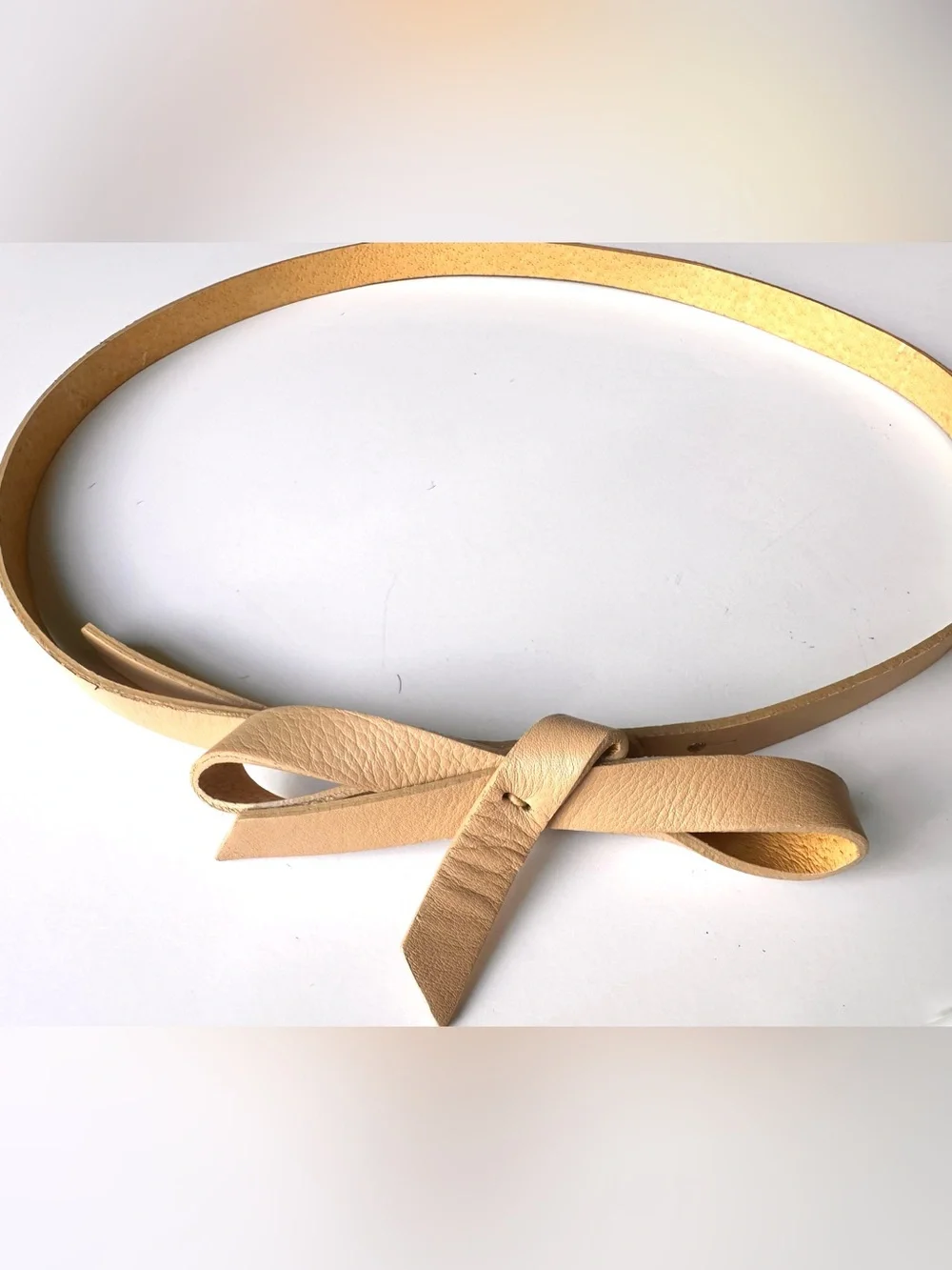 Anthropologie Neutral Beige Leather Bow Belt